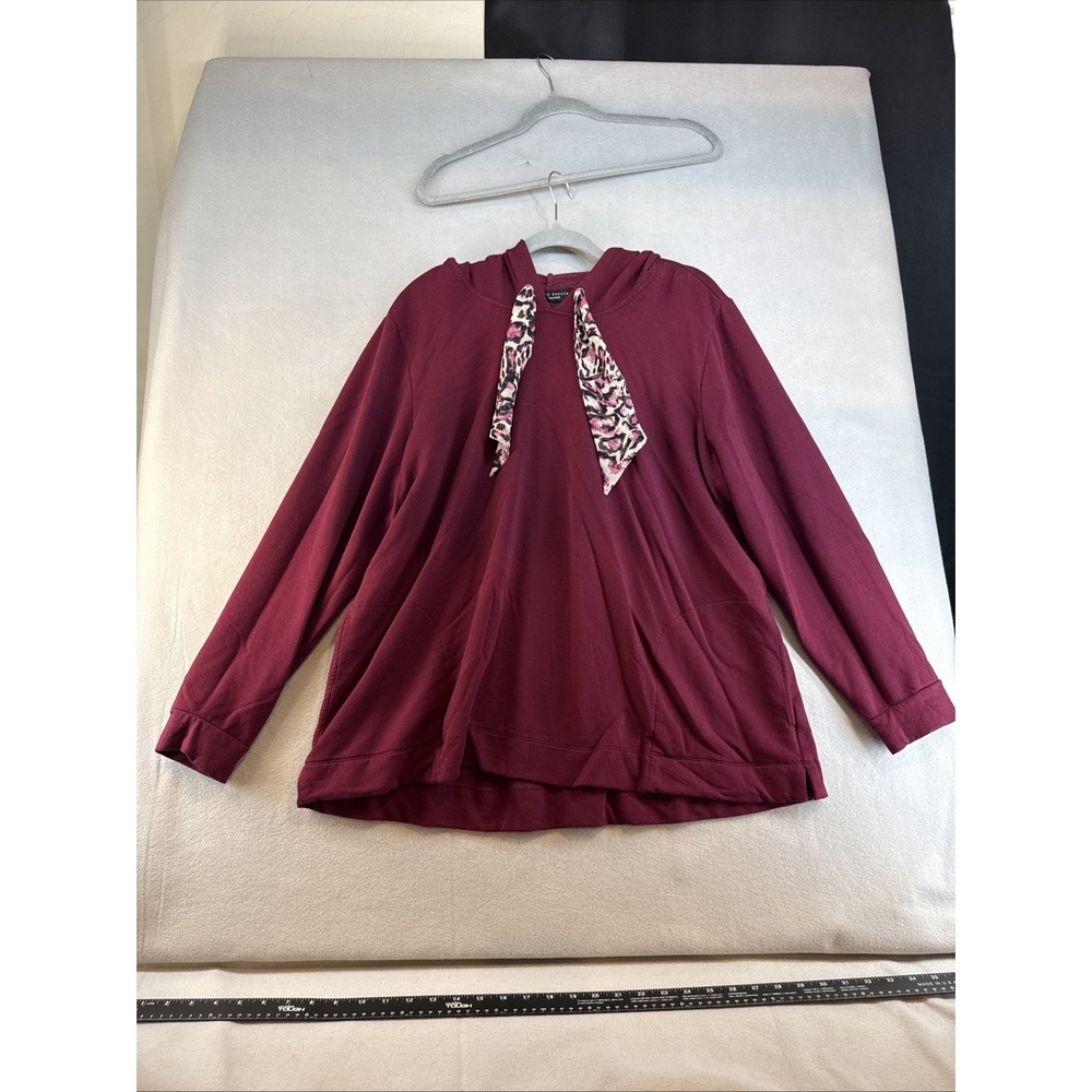 Susan Graver Top Plus Size 1X, Lightweight Hoodie, Patterned Ties, Casual